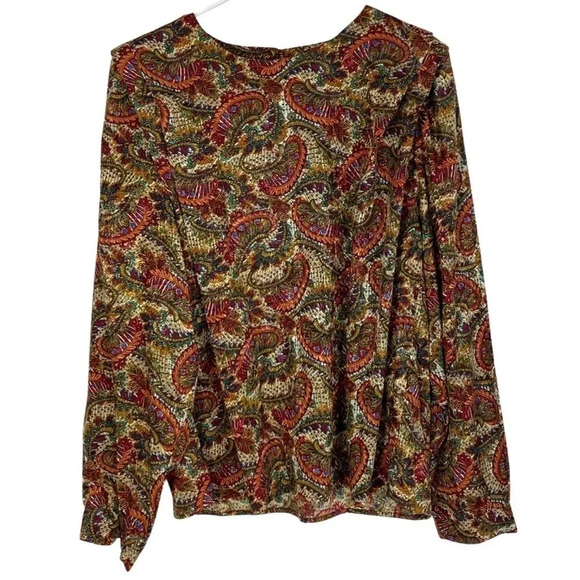 Vintage Tops - Vintage 90s Paisley Blouse Size 12 Large Grannycore Womens Gold Long Sleeve
